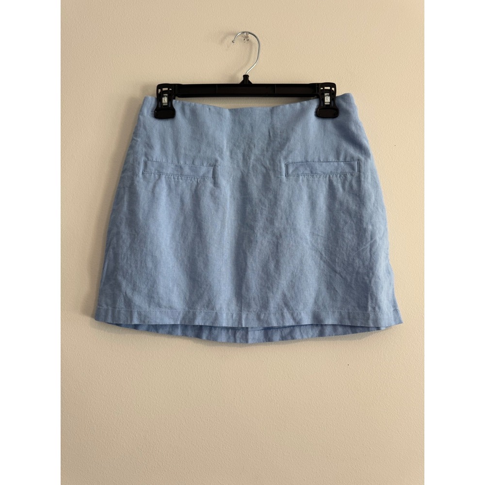 A New Day‎ Linen Blend Mini Skirt Womens Size 2 Blue High Waisted Side Zip